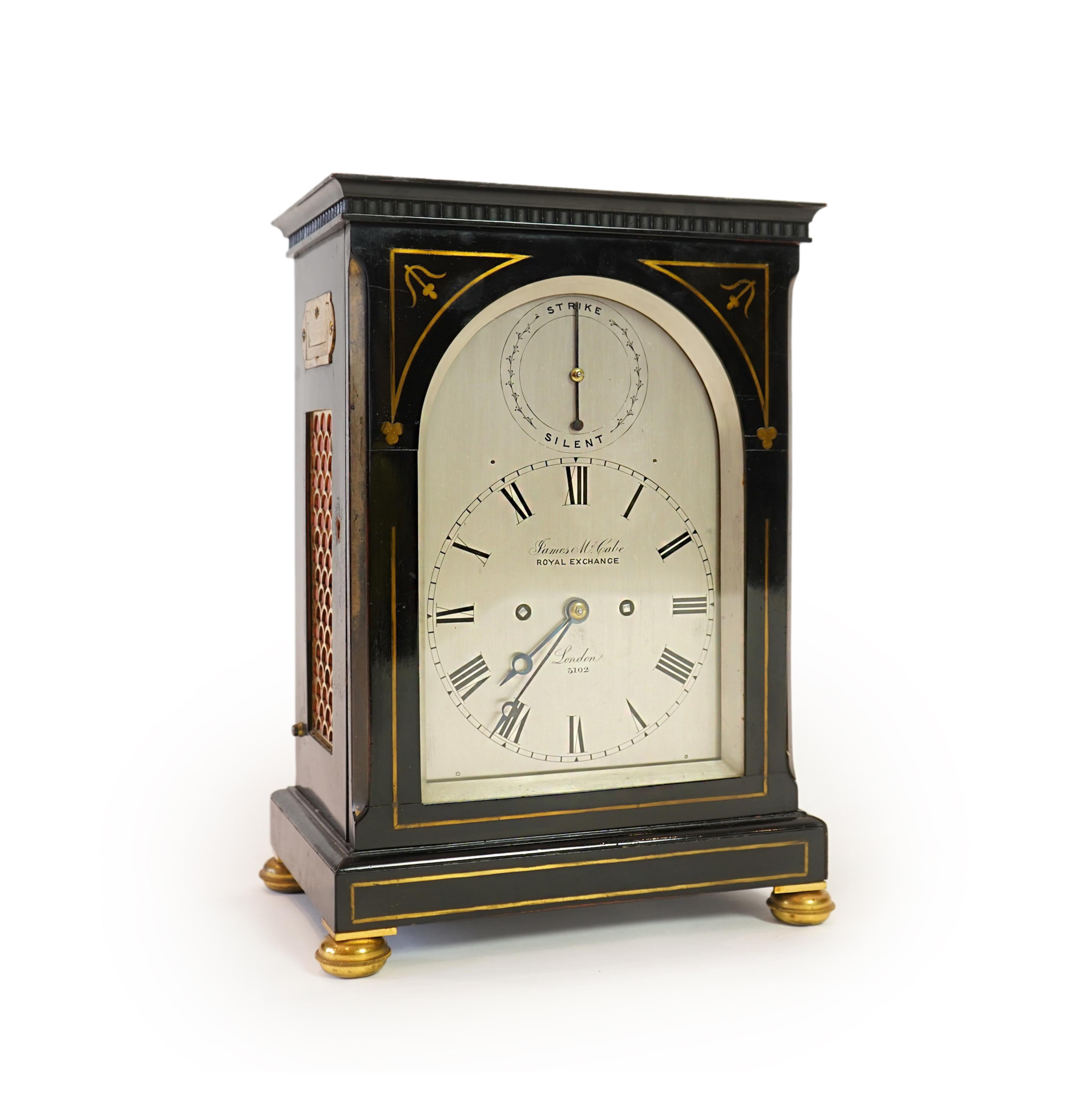 A mid 19th century ebonised and cut brass double fusee bracket clock by James McCabe, Royal Exchange, London